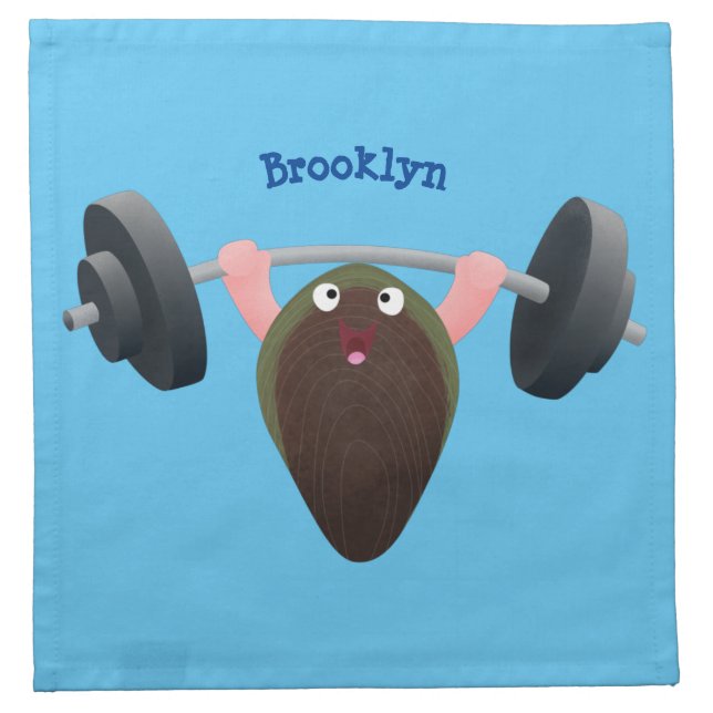 Funny mussel working out cartoon illustration cloth napkin (Front)