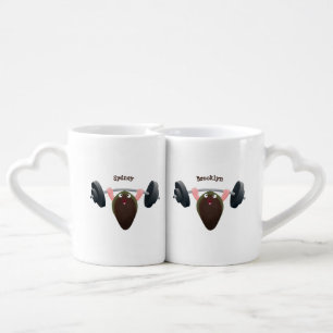 Funny mussel working out cartoon illustration coffee mug set