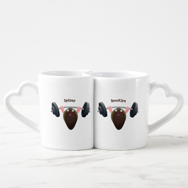 Funny mussel working out cartoon illustration coffee mug set (Back Nesting)