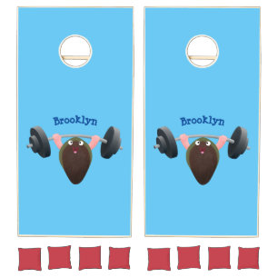 Funny mussel working out cartoon illustration cornhole set