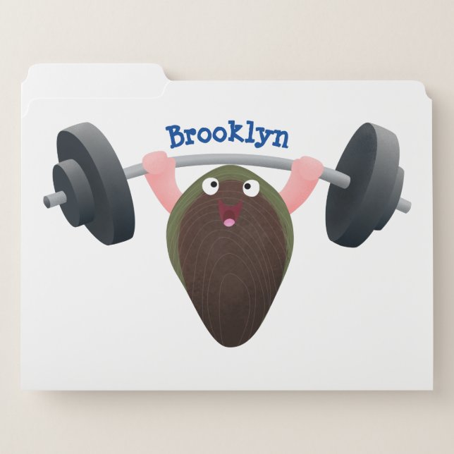 Funny mussel working out cartoon illustration file folder (Front Left)