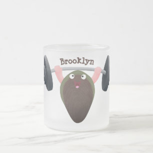 Funny mussel working out cartoon illustration frosted glass coffee mug