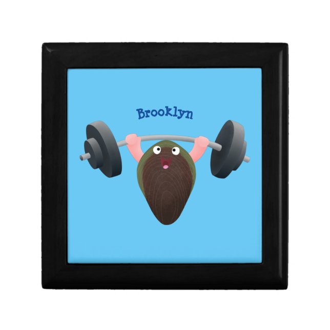 Funny mussel working out cartoon illustration gift box (Front)