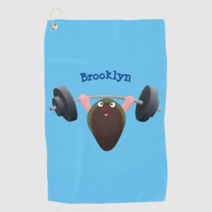 Funny mussel working out cartoon illustration golf towel
