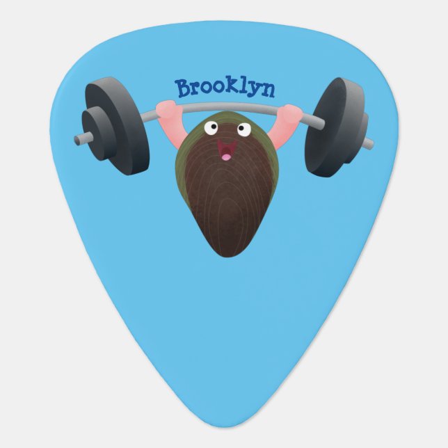 Funny mussel working out cartoon illustration  guitar pick (Front)