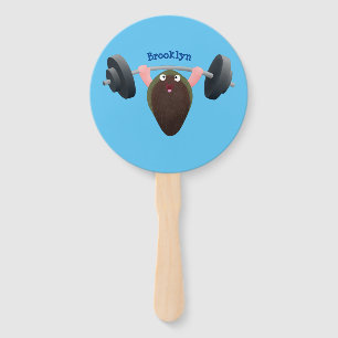 Funny mussel working out cartoon illustration hand fan