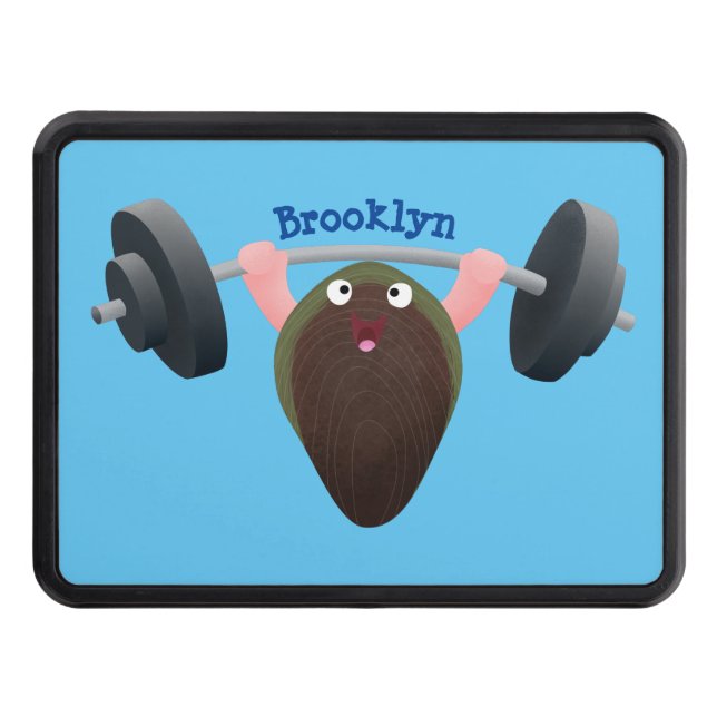Funny mussel working out cartoon illustration hitch cover (Front)