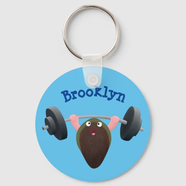 Funny mussel working out cartoon illustration keychain (Front)