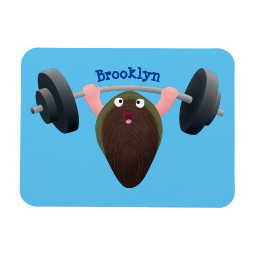 Funny mussel working out cartoon illustration magnet