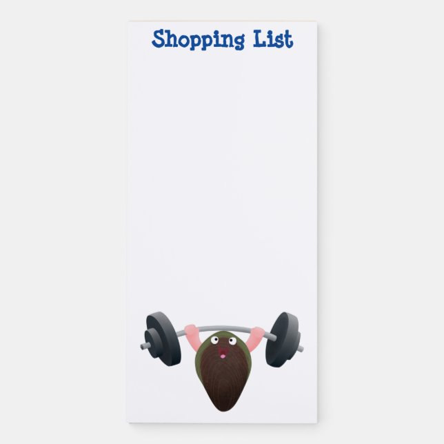 Funny mussel working out cartoon illustration magnetic notepad (Front)