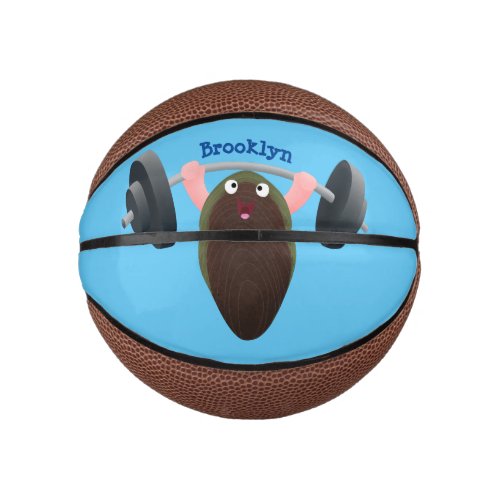 Funny mussel working out cartoon illustration  mini basketball