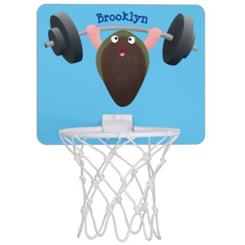 Funny mussel working out cartoon illustration mini basketball hoop