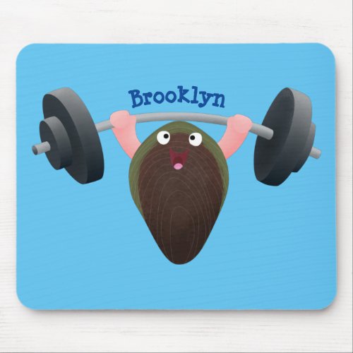 Funny mussel working out cartoon illustration mouse pad