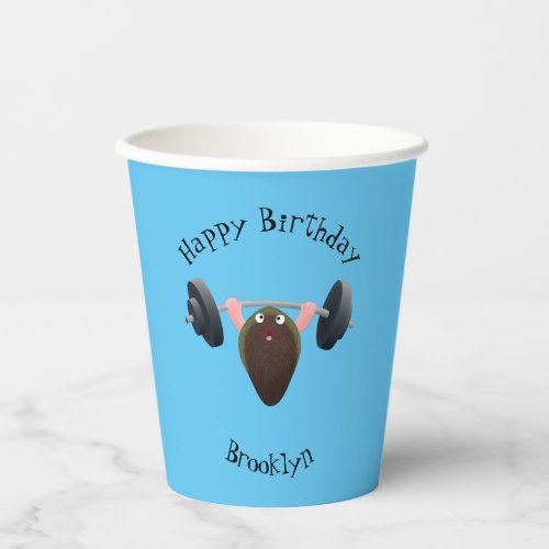 Funny mussel working out cartoon illustration  paper cups