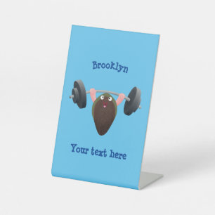 Funny mussel working out cartoon illustration pedestal sign