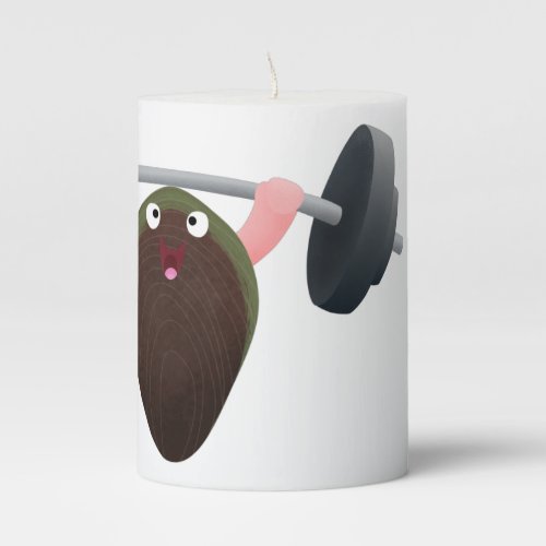 Funny mussel working out cartoon illustration pillar candle