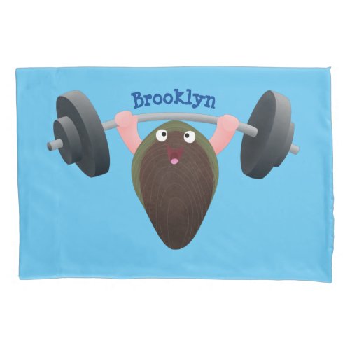 Funny mussel working out cartoon illustration pillow case