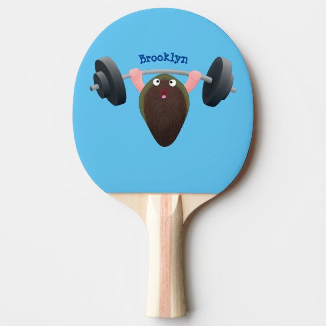 Funny mussel working out cartoon illustration ping pong paddle (Front)