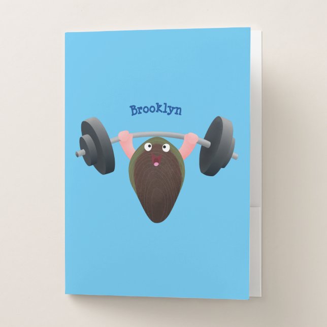 Funny mussel working out cartoon illustration pocket folder (Front)