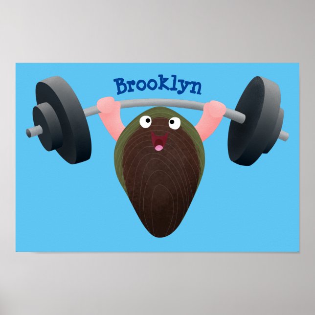 Funny mussel working out cartoon illustration  poster (Front)
