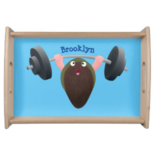 Funny mussel working out cartoon illustration serving tray