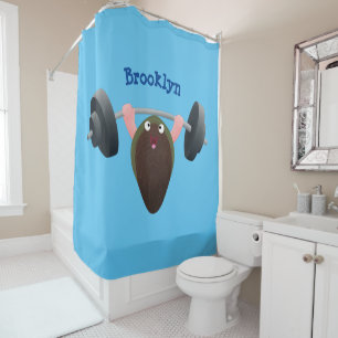 Funny mussel working out cartoon illustration shower curtain