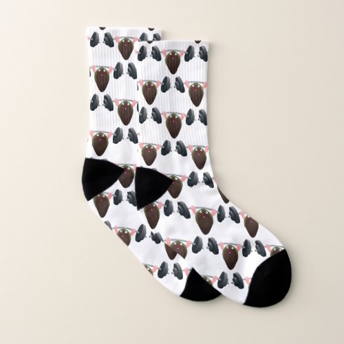 Funny mussel working out cartoon illustration  socks