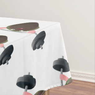 Funny mussel working out cartoon illustration tablecloth