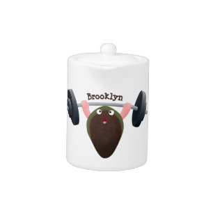 Funny mussel working out cartoon illustration teapot