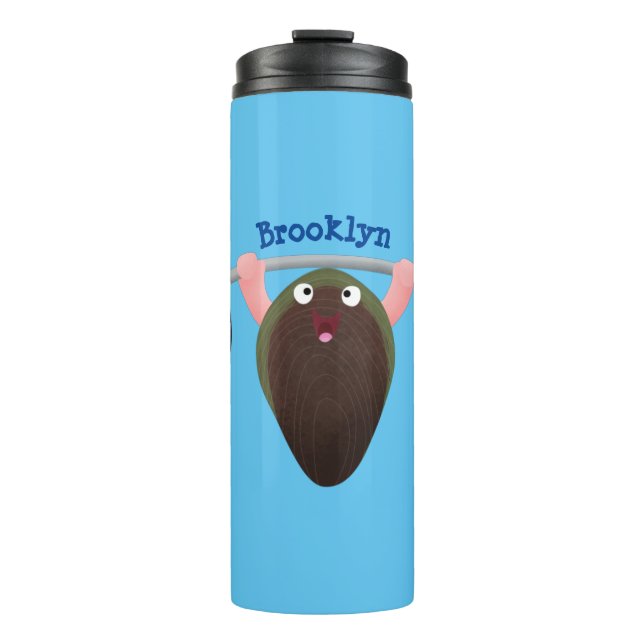 Funny mussel working out cartoon illustration thermal tumbler (Front)