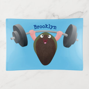 Funny mussel working out cartoon illustration trinket tray