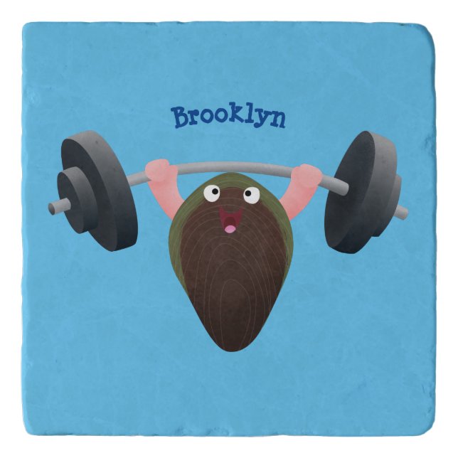 Funny mussel working out cartoon illustration trivet (Front)
