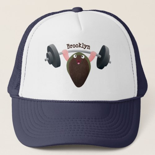 Funny mussel working out cartoon illustration trucker hat
