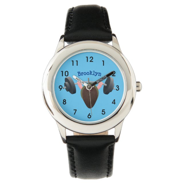 Funny mussel working out cartoon illustration  watch (Front)