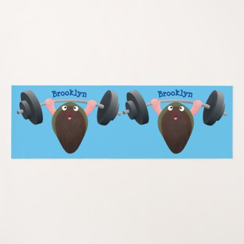 Funny mussel working out cartoon illustration yoga mat