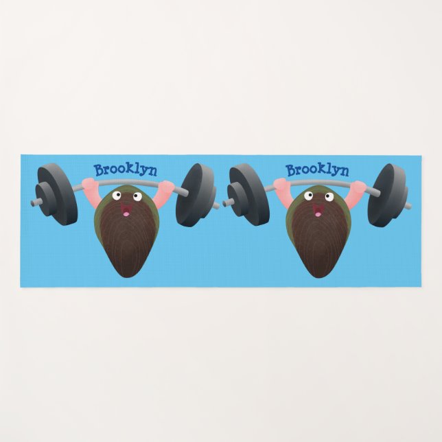 Funny mussel working out cartoon illustration yoga mat (Front (Horizontal))