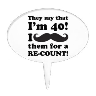 Funny Mustache 40th Birthday Cake Topper