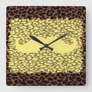Funny Mustache and leopard print Square Wall Clock