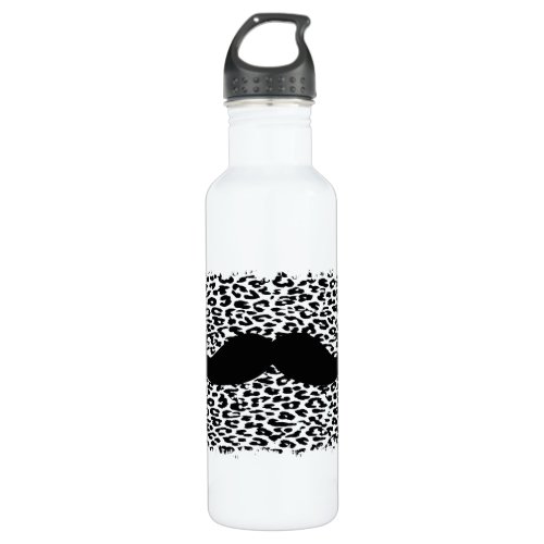 Funny Mustache and Leopard Print Stainless Steel Water Bottle