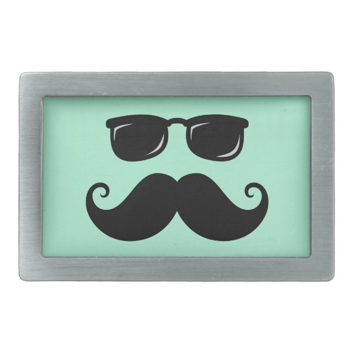 Funny mustache and sunglasses face mint green belt buckles