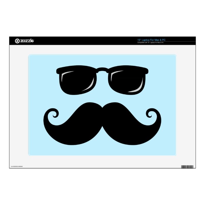 Funny mustache and sunglasses face on blue skins for 15" laptops