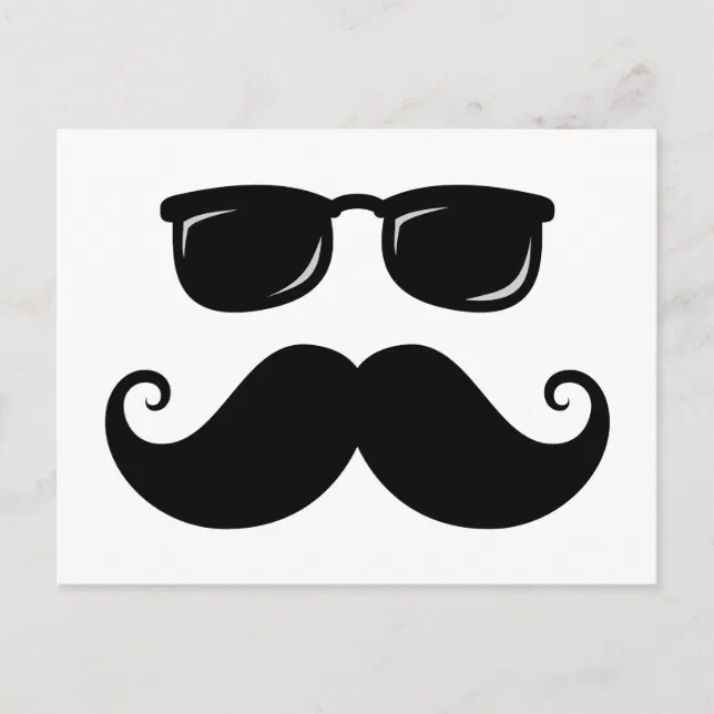Funny mustache and sunglasses face postcard Zazzle