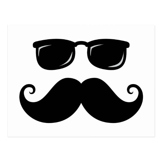 Funny mustache and sunglasses face postcard Zazzle