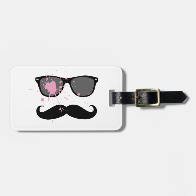 Funny Mustache and Sunglasses Luggage Tag (Front Horizontal)