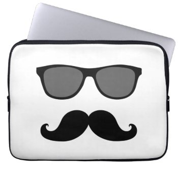 Funny Mustache  Black Sunglasses Laptop Sleeve by MovieFun at Zazzle