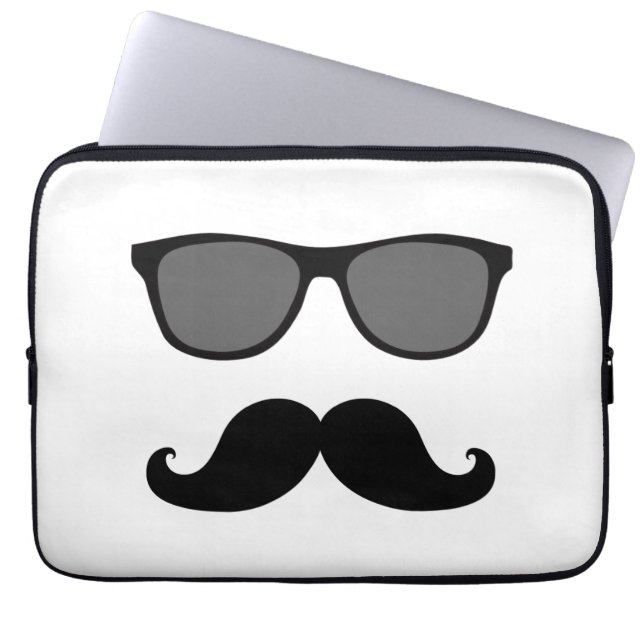 Funny Mustache, Black Sunglasses Laptop Sleeve (Front)