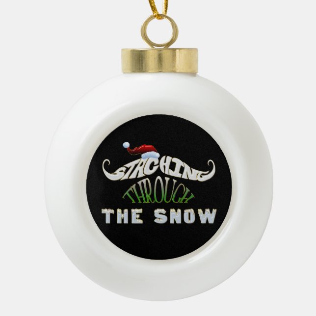 Funny Mustache Christmas Ceramic Ball Christmas Ornament (Front)