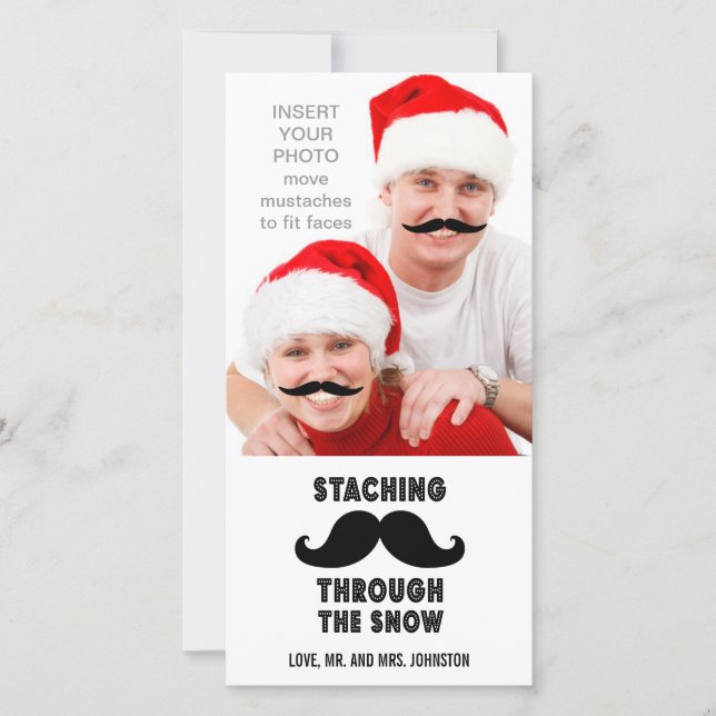 Funny Mustache Christmas Photo Card (Front)