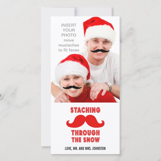 Funny Mustache Christmas Photo Card (Front)