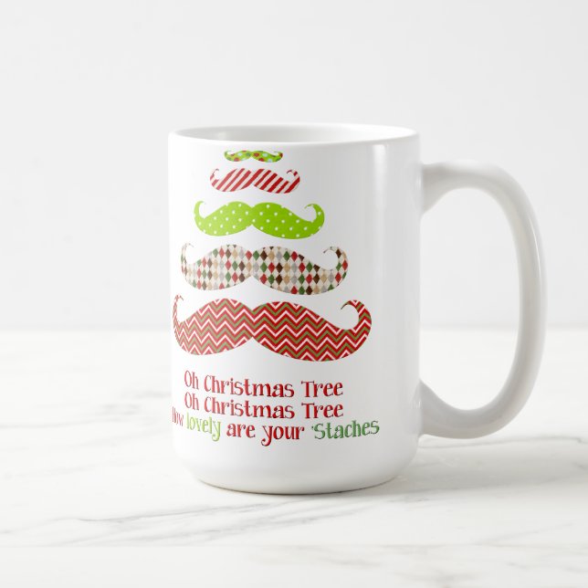 Funny mustache Christmas tree holiday mug (Right)